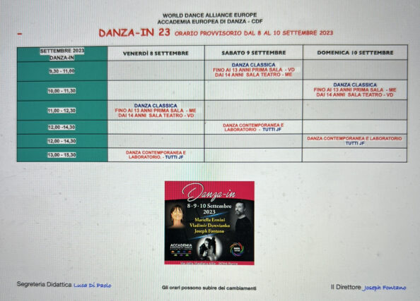 ORARI PER L’EVENTO DANZA-IN DAL 8-10 SETT. 2023